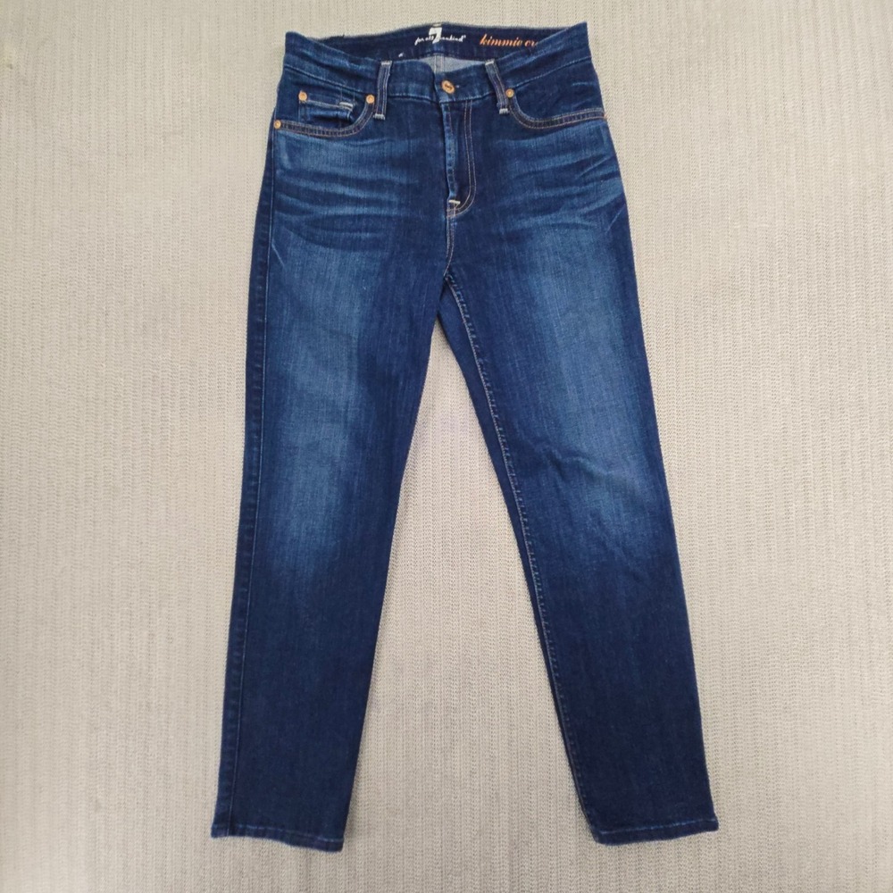 7 For All Mankind Kimmie Crop Jeans Womens 27 Blue Dark Wash‎ Stretch Denim Slim